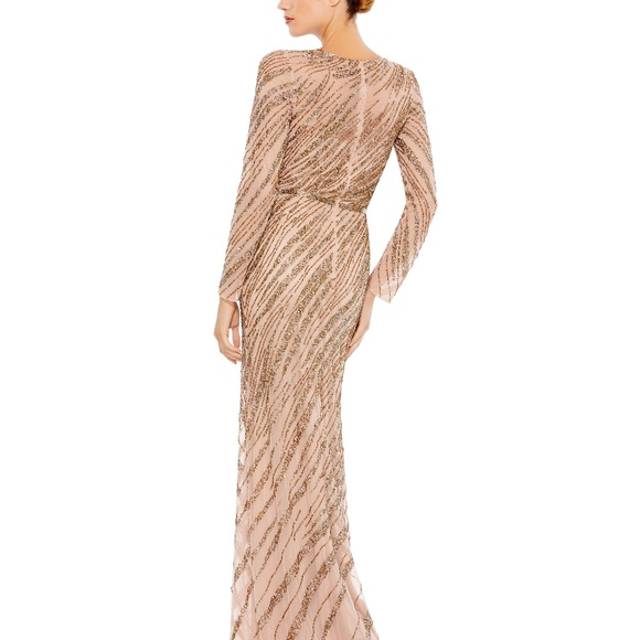 Mac Duggal Long Sleeve Beaded Column Gown - Picture 5 of 6